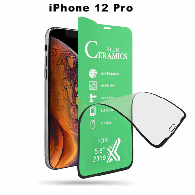 Folie Protectie ecran Apple iPhone 12 Pro, Ceramic Full Glue, transparenta Cu Margine Neagra